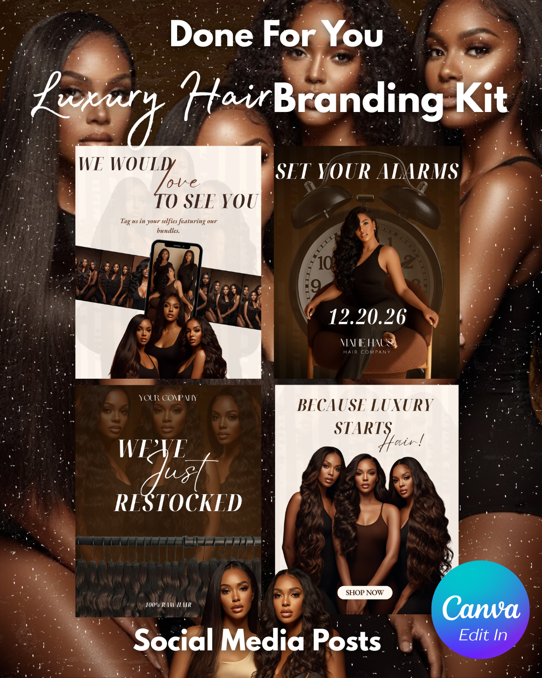 DFY Luxury Hair Branding Kit | Editable In Canva Brand System for Hair Brands